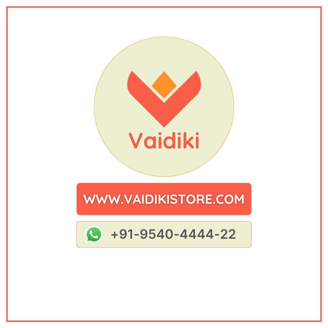 Vaidiki logo with contact information on a light beige background