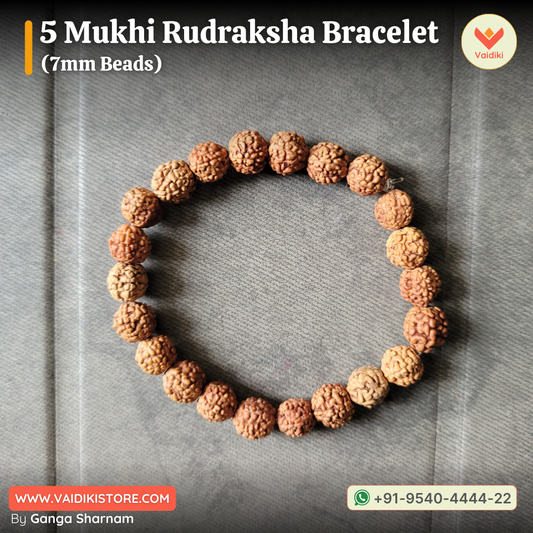 5 Mukhi Rudraksha Bracelet (7mm Beads) | Authentic Spiritual Accessory for Men and Women