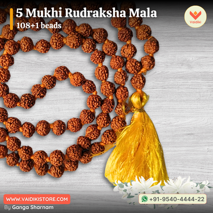 5 Mukhi Rudraksha Mala (108 Beads) | Authentic Spiritual Tool for Meditation and Mantra Chanting