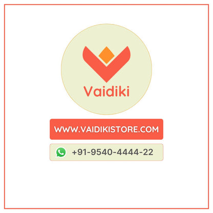 Vaidiki logo with contact information on a light beige background