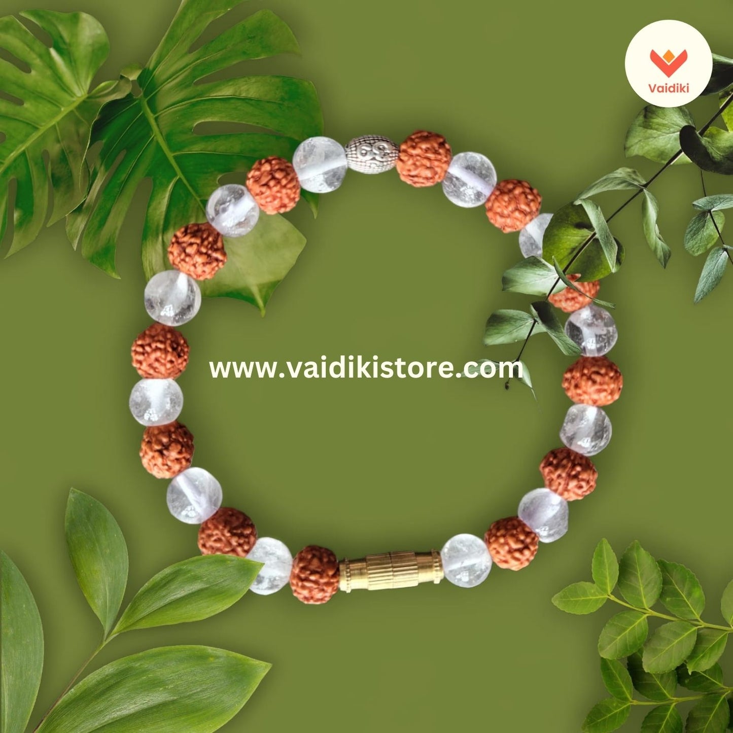 Rudraksha & Crystal (Sphatik) Bracelet | Balance, Protection, and Clarity for Spiritual Seekers