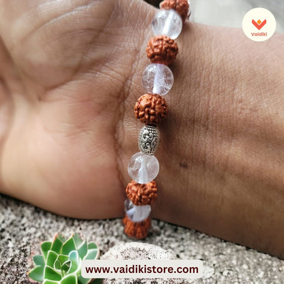 Rudraksha & Crystal (Sphatik) Bracelet | Balance, Protection, and Clarity for Spiritual Seekers