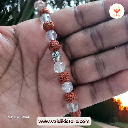 Rudraksha & Crystal (Sphatik) Bracelet | Balance, Protection, and Clarity for Spiritual Seekers