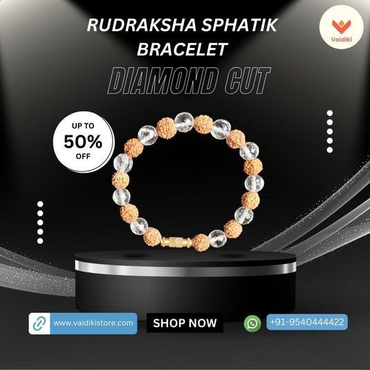 Rudraksha Pathri & Crystal (Sphatik) Diamond-Cut Bracelet | Balance, Purity, and Divine Energy